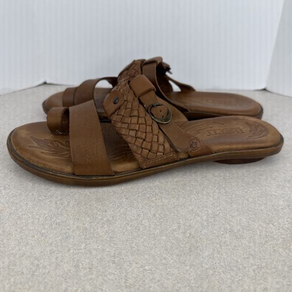 Women’s Born Brown Leather Strappy Slip On Buckle Thongs Sandals Size 9 - Picture 5 of 9